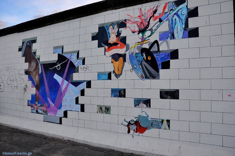 Bild: East Side Gallery Berlin mit Bild des Pink Floyd Covers - The Wall