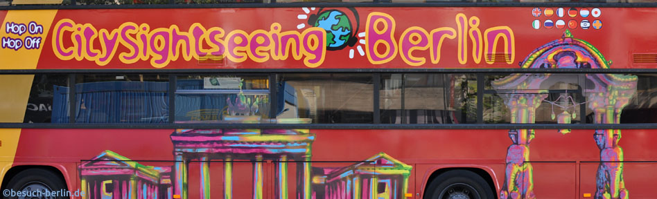 Bild: Bus eines Sightseeing-Unternehmens, Schriftzug CitySightseeing Berlin